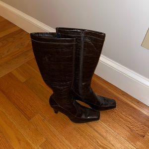 Crocodile brown leather boots approximately 2”heels